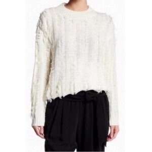 RO & DE Anthropologie Ivory White Fringe Sweater Sz M Medium